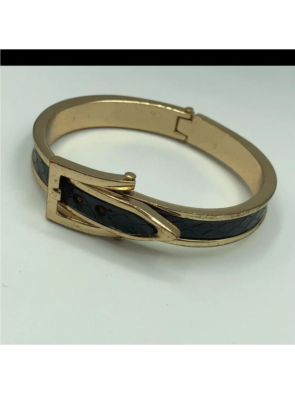 Vintage Black Belt Cuff Buckle Bracelet 2 1/2" - Picture 6 of 6